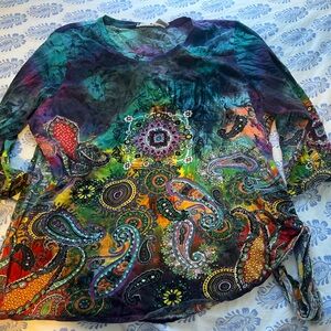 Take Two Bohemian Paisley with sequins Cotton 3/4 sleeve Tee Top